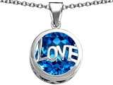 Original Star K™ Large Love Round Pendant with 15mm Round Simulated Blue Topaz