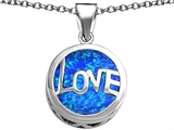 Original Star K™ Large Love Round Pendant with 15mm Round Created Blue Opal