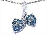 Original Star K™ 8mm and 7mm Heart Shape Simulated Aquamarine Double Hearts Pendant