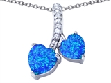 Original Star K™ 8mm and 7mm Heart Shape Created Blue Opal Double Hearts Pendant