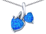 Original Star K™ 8mm and 6mm Heart Shape Created Blue Opal Double Hearts Pendant