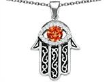 Original Star K™ Kabbalah Good Luck Hamsa Evil Eye Protection Pendant with Round Simulated Mexican Fire Opal