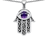 Original Star K™ Kabbalah Good Luck Hamsa Evil Eye Protection Pendant with Round Simulated Amethyst