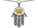 Original Star K™ Kabbalah Good Luck Hamsa Evil Eye Protection Pendant with Round Simulated Citrine