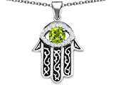 Original Star K™ Kabbalah Good Luck Hamsa Evil Eye Protection Pendant with Round Simulated Peridot