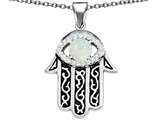Original Star K™ Kabbalah Good Luck Hamsa Evil Eye Protection Pendant with Round Created Opal