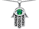 Original Star K™ Kabbalah Good Luck Hamsa Evil Eye Protection Pendant with Round Simulated Emerald