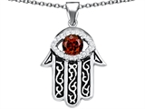 Original Star K™ Kabbalah Good Luck Hamsa Evil Eye Protection Pendant with Round Simulated Garnet
