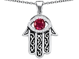 Original Star K™ Kabbalah Good Luck Hamsa Evil Eye Protection Pendant with Round Created Ruby