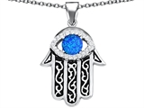 Original Star K™ Kabbalah Good Luck Hamsa Evil Eye Protection Pendant with Round Created Blue Opal