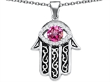 Original Star K™ Kabbalah Good Luck Hamsa Evil Eye Protection Pendant with Round Created Pink Sapphire