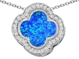 Original Star K™ Large Clover Pendant with 12mm Clover Cut Created Blue Opal