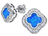 Original Star K™ Clover Earring Studs with 8mm Clover Cut Created Blue Opal