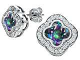 Original Star K™ Clover Earring Studs with 8mm Clover Cut Rainbow Mystic Topaz