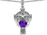 Celtic Love by Kelly™ Claddagh Cross pendant with 7mm Heart Shape Genuine Amethyst