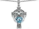 Celtic Love by Kelly™ Claddagh Cross pendant with 7mm Heart Shape Simulated Aquamarine