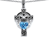 Celtic Love by Kelly™ Claddagh Cross pendant with 7mm Heart Shape Genuine Blue Topaz