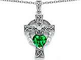 Celtic Love by Kelly™ Claddagh Cross pendant with 7mm Heart Shape Simulated Emerald