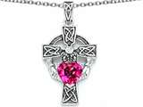 Celtic Love by Kelly™ Claddagh Cross pendant with 7mm Heart Shape Created Pink Sapphire