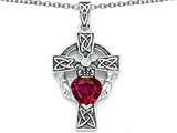 Celtic Love by Kelly™ Claddagh Cross pendant with 7mm Heart Shape Created Ruby