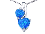 Original Star K™ 8mm Heart Shape Created Blue Opal Double Hearts Pendant