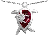Original Star K™ Large Mother and Baby Turtle family Pendant with 12x8mm Pear Shape Created Ruby