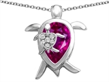 Original Star K™ Large Mother and Baby Turtle family Pendant with 12x8mm Pear Shape Created Pink Sapphire