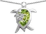 Original Star K™ Large Mother and Baby Turtle family Pendant with 12x8mm Pear Shape Simulated Peridot