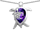 Original Star K™ Large Mother and Baby Turtle family Pendant with 12x8mm Pear Shape Simulated Amethyst
