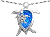 Original Star K™ Large Mother and Baby Turtle family Pendant with 12x8mm Pear Shape Created Blue Opal