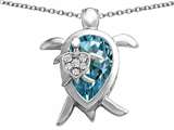 Original Star K™ Large Mother and Baby Turtle family Pendant with 12x8mm Pear Shape Simulated Aquamarine