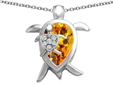 Original Star K™ Large Mother and Baby Turtle family Pendant with 12x8mm Pear Shape Simulated Citrine