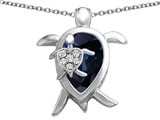 Original Star K™ Large Mother and Baby Turtle family Pendant with 12x8mm Pear Shape Created Sapphire