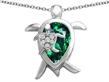 Original Star K™ Large Mother and Baby Turtle family Pendant with 12x8mm Pear Shape Simulated Emerald