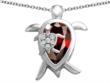 Original Star K™ Large Mother and Baby Turtle family Pendant with 12x8mm Pear Shape Simulated Garnet