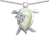 Original Star K™ Large Mother and Baby Turtle family Pendant with 12x8mm Pear Shape Created Opal