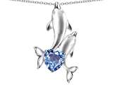 Original Star K™ 7mm Heart Shape Simulated Aquamarine Two Swimming Dolphin Pendant
