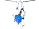 Original Star K™ 7mm Heart Shape Created Blue Opal Two Swimming Dolphin Pendant