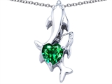Original Star K™ 7mm Heart Shape Simulated Emerald Two Swimming Dolphin Pendant