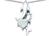 Original Star K™ 7mm Heart Shape Created Opal Two Swimming Dolphin Pendant