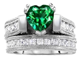 Original Star K™ 7mm Heart Shape Simulated Emerald Engagement Wedding Set