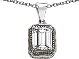 Original Star K™ Bali Style Emerald Cut 10x8mm Simulated White Sapphire Pendant
