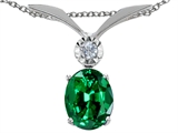 Tommaso Design™ Oval 8x6mm Simulated Emerald And Genuine Diamond Pendant