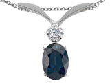 Tommaso Design™ Genuine Sapphire Oval 7x5mm and Diamond Pendant