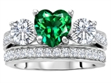 Original Star K™ 7mm Heart Shape Simulated Emerald Engagement Wedding Set