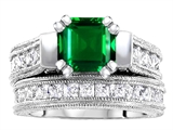Original Star K™ 7mm Square Cut Simulated Emerald Engagement Wedding Set