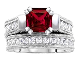 Original Star K™ 7mm Square Cut Created Ruby Engagement Wedding Set