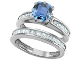 Original Star K™ Cushion Cut 7mm Simulated Aquamarine Engagement Wedding Set