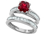 Original Star K™ Cushion Cut 7mm Created Ruby Engagement Wedding Set