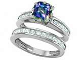 Original Star K™ Cushion Cut 7mm Rainbow Mystic Topaz Engagement Wedding Set